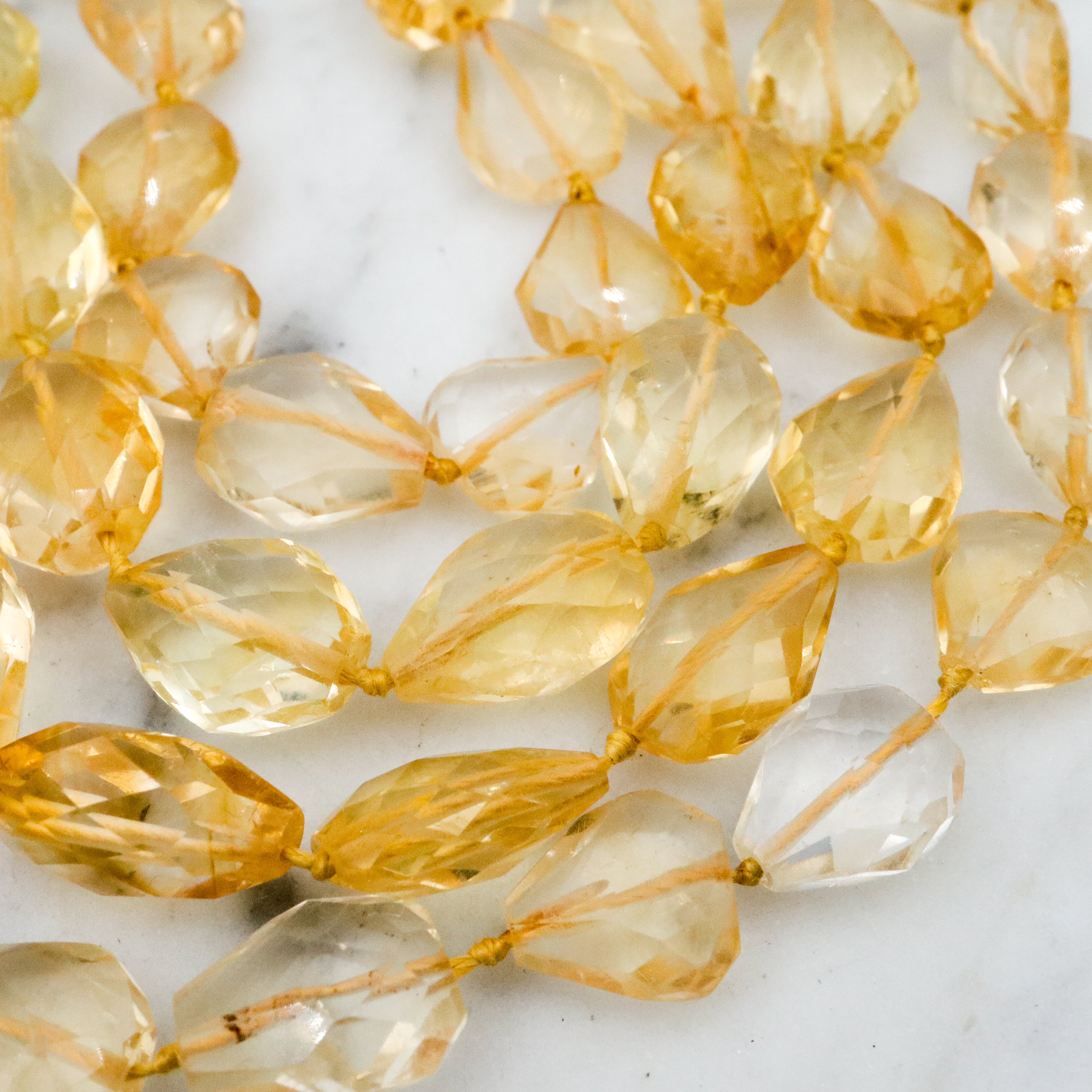 Retro double strand hand cut natural citrine beaded necklace with 14k clasp